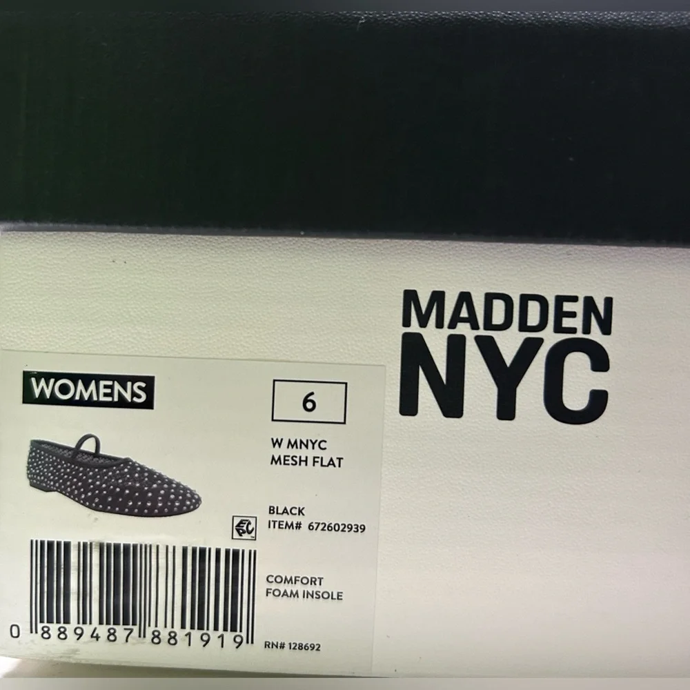 Madden NYC Black Mesh Rhinestone Mary Jane Flats | Size 6 | Vegan | New in Box - Picture 11 of 11